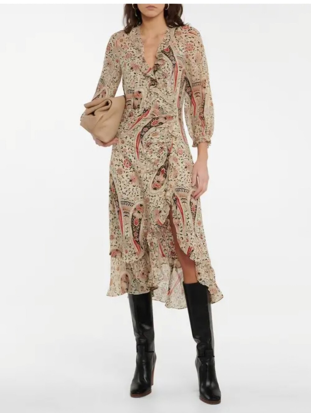 Veronica Beard Derby Dress in Oat Multi Silk Faux Wrap Midi Maxi Asymmetrical, 6
